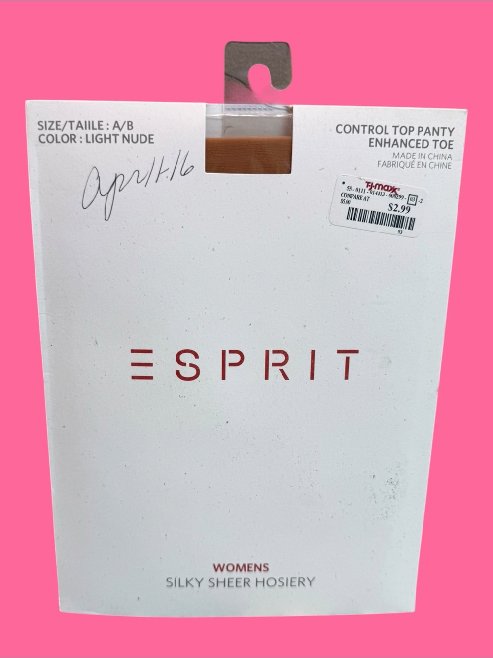 Esprit Silky Sheer Control Top Pantyhose Light Nude Size A/B Enhanced Toe